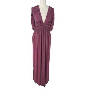 Emerald Womens 1X Deep V-Neck Smocked Empire Waist Maxi Dress ETD-834